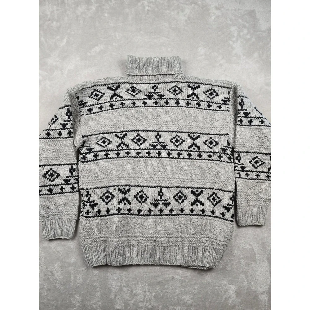 Vintage Gap Turtleneck Sweater‎ Mens L Gray 100% Wool Hand Knit Fair Isle *Read